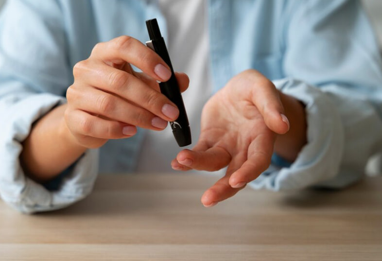 A breakfast spread with juice, oats, honey and fresh fruit